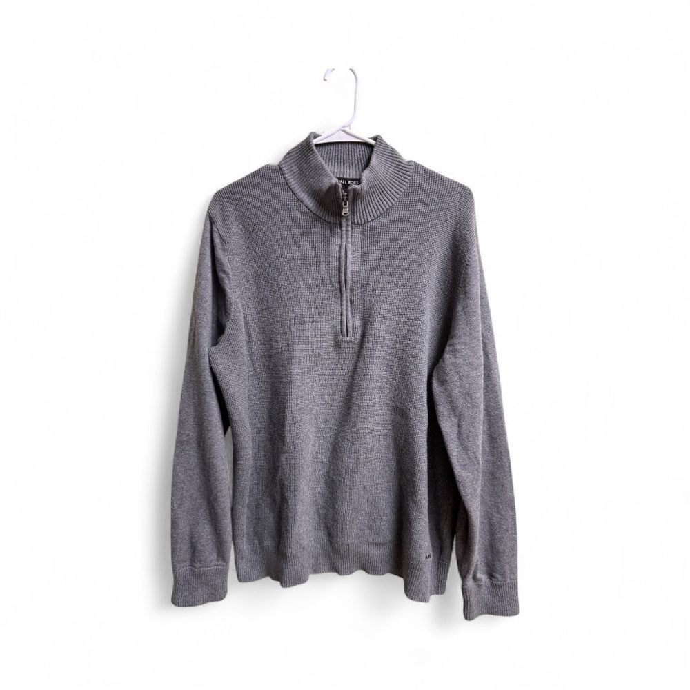 Michael Kors Men’s Quarter Zip Sweater XL Gray 100% Cotton Pullover Knit